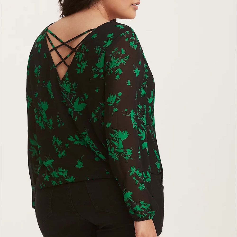 COPY - TORRID Emerald Floral Strappy Chiffon Blouse
